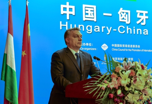 Orbán Viktor beszédet mond a Kínai Nemzetközi Kereskedelemfejlesztési Tanács (CCPIT) pekingi székházában - Fotó: Burger Barna