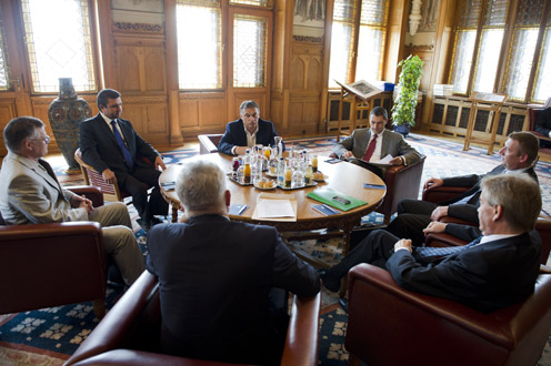 Viktor Orbán and the leaders of trade union confederations (photo: Gergely Botár)